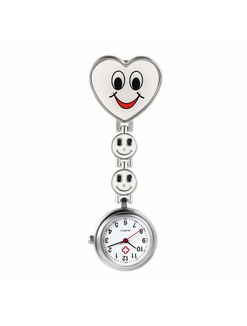 Avaner Heart Shape Smile Face Nurse Fob Clip On Brooch Hanging Pocket Watch