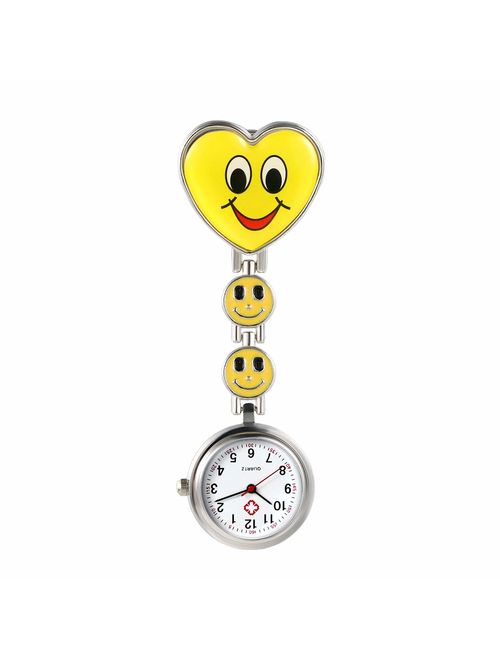 Avaner Heart Shape Smile Face Nurse Fob Clip On Brooch Hanging Pocket Watch