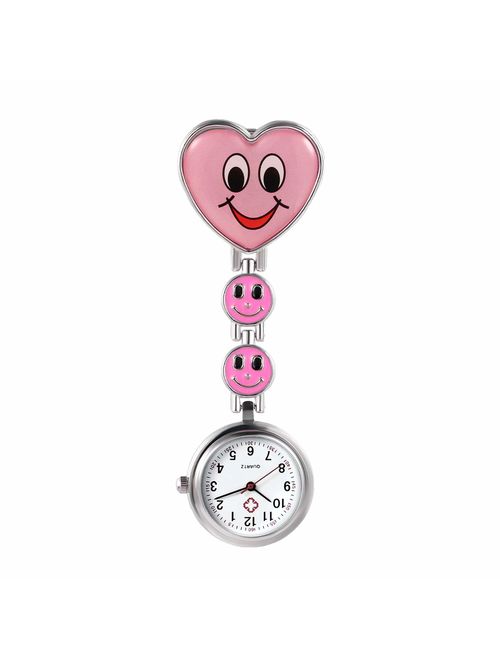 Avaner Heart Shape Smile Face Nurse Fob Clip On Brooch Hanging Pocket Watch