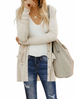 Sidefeel Women Long Sleeve Solid Color Button Down Knit Ribbed Cardigans Outwear