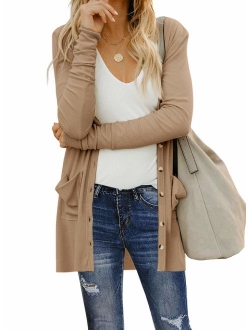 Sidefeel Women Long Sleeve Solid Color Button Down Knit Ribbed Cardigans Outwear