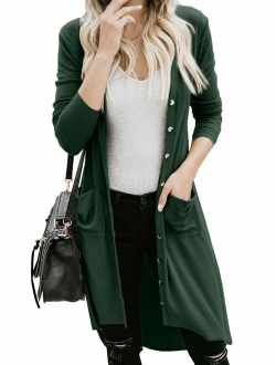 Sidefeel Women Long Sleeve Solid Color Button Down Knit Ribbed Cardigans Outwear