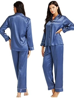 Womens Silk Satin Pajamas Set Button Down Sleepwear Loungewear XS~3XL