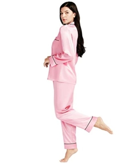 Womens Silk Satin Pajamas Set Button Down Sleepwear Loungewear XS~3XL