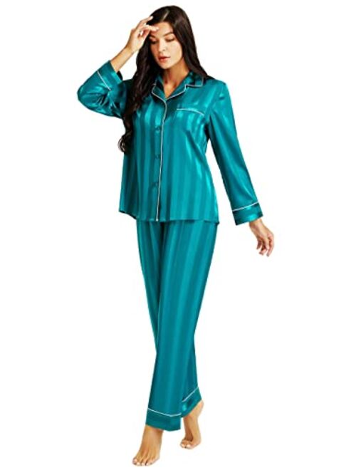 Womens Silk Satin Pajamas Set Button Down Sleepwear Loungewear XS~3XL