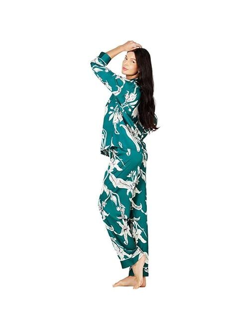 Womens Silk Satin Pajamas Set Button Down Sleepwear Loungewear XS~3XL