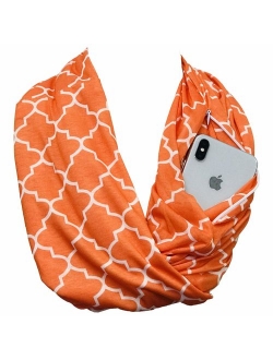 Pop Fashion Scarves for Women, Girls, Ladies, Infinity Scarf with Zipper Pocket Pattern Print Lightweight Wrap - $44.99