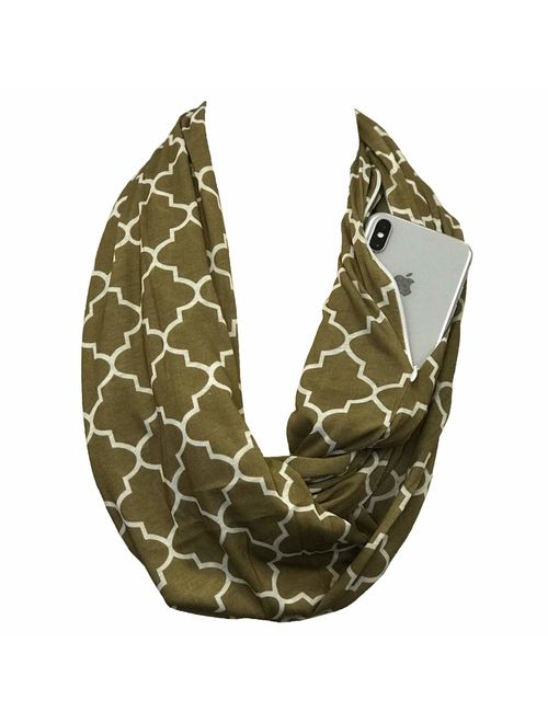 Pop Fashion Scarves for Women, Girls, Ladies, Infinity Scarf with Zipper Pocket Pattern Print Lightweight Wrap - $44.99