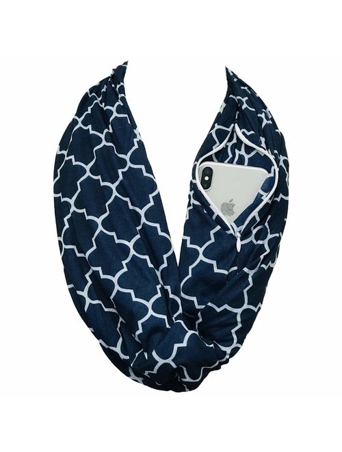 Pop Fashion Scarves for Women, Girls, Ladies, Infinity Scarf with Zipper Pocket Pattern Print Lightweight Wrap - $44.99