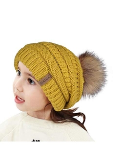 Kids Girls Boys Winter Knit Beanie Hats Faux Fur Pom Pom Hat Bobble Ski Cap Toddler Baby Hats 1-6 Years Old