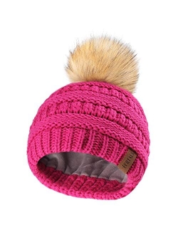 Kids Girls Boys Winter Knit Beanie Hats Faux Fur Pom Pom Hat Bobble Ski Cap Toddler Baby Hats 1-6 Years Old