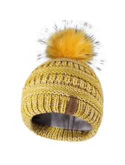 Kids Girls Boys Winter Knit Beanie Hats Faux Fur Pom Pom Hat Bobble Ski Cap Toddler Baby Hats 1-6 Years Old