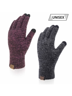 Winter Touchscreen Gloves for Men & Women 3 Fingers Dual-layer Touch Screen Warm Lined Anti-Slip Knit Texting Glove 2 Size