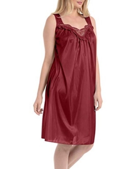 Ezi Women's Satin Silk and Lace Sleeveless Lingerie Nightgown