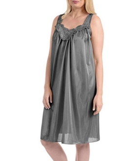 Ezi Women's Satin Silk and Lace Sleeveless Lingerie Nightgown