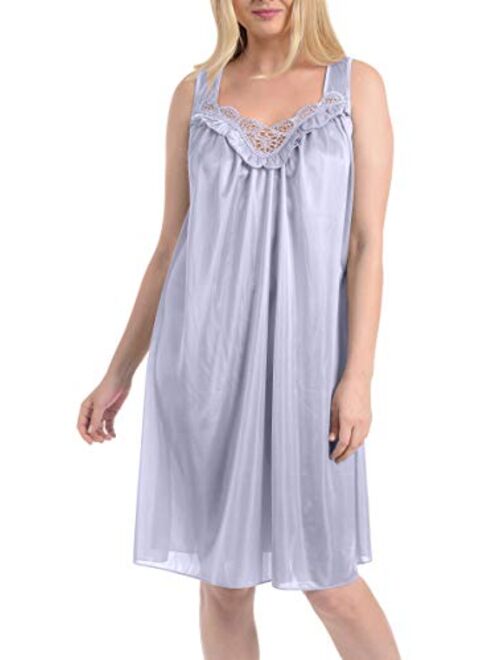 Ezi Women's Satin Silk and Lace Sleeveless Lingerie Nightgown