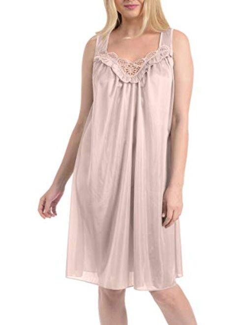 Ezi Women's Satin Silk and Lace Sleeveless Lingerie Nightgown