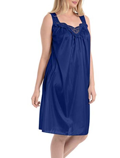 Ezi Women's Satin Silk and Lace Sleeveless Lingerie Nightgown