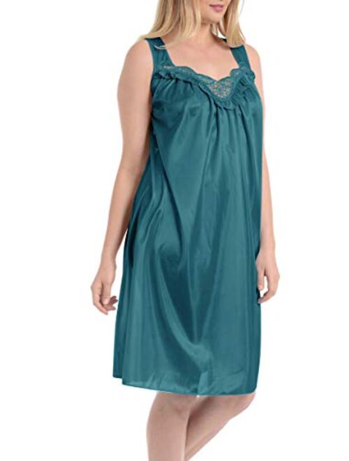 Ezi Women's Satin Silk and Lace Sleeveless Lingerie Nightgown