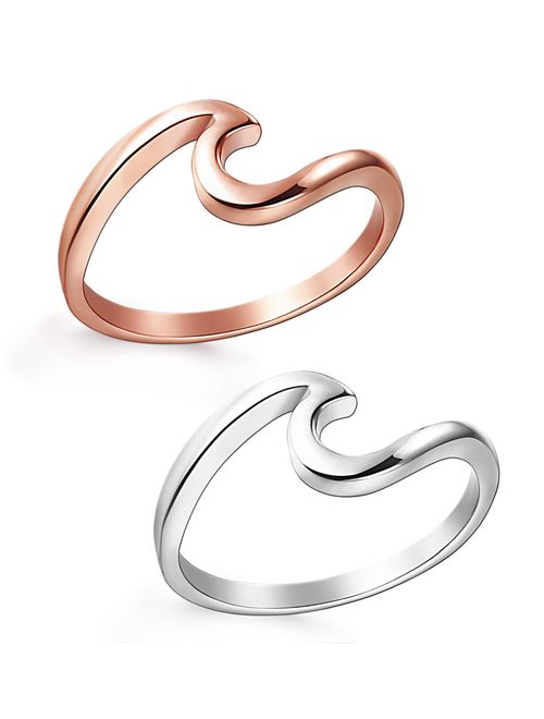 JOERICA 2PCS Stainless Steel Womens Rings for Girls Wave Rings Size 4-10