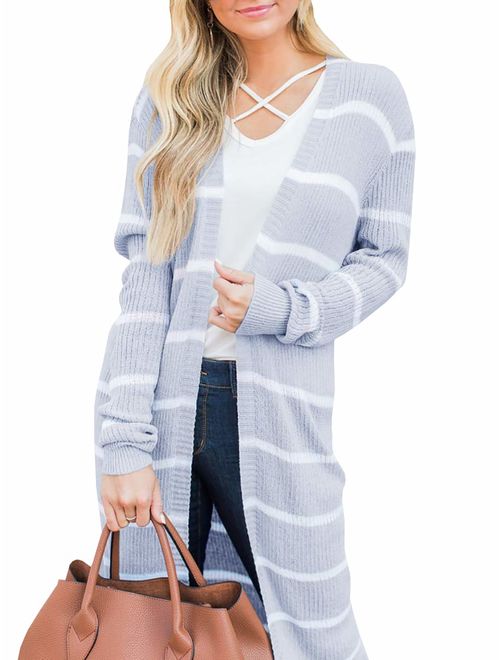 Lovaru Womens Boho Open Front Cardigan Colorblock Long Sleeve Loose Knit Lightweight Sweaters