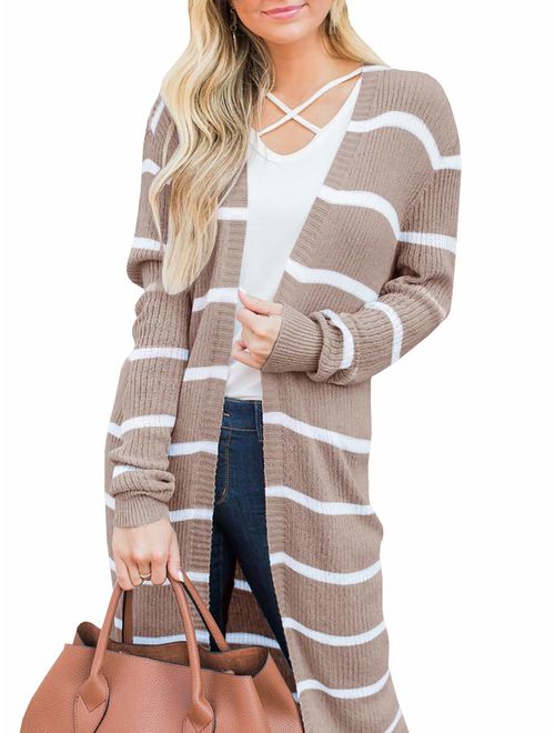 Lovaru Womens Boho Open Front Cardigan Colorblock Long Sleeve Loose Knit Lightweight Sweaters