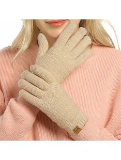 Womens Winter Touchscreen Gloves Cable Knit Warm Lined 3 Fingers Dual-layer Touch Screen Texting Mitten Glove for Women