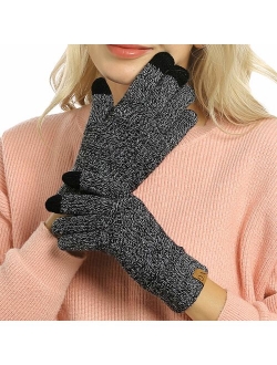 Womens Winter Touchscreen Gloves Cable Knit Warm Lined 3 Fingers Dual-layer Touch Screen Texting Mitten Glove for Women