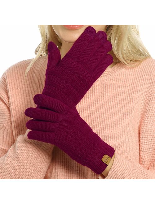 Womens Winter Touchscreen Gloves Cable Knit Warm Lined 3 Fingers Dual-layer Touch Screen Texting Mitten Glove for Women