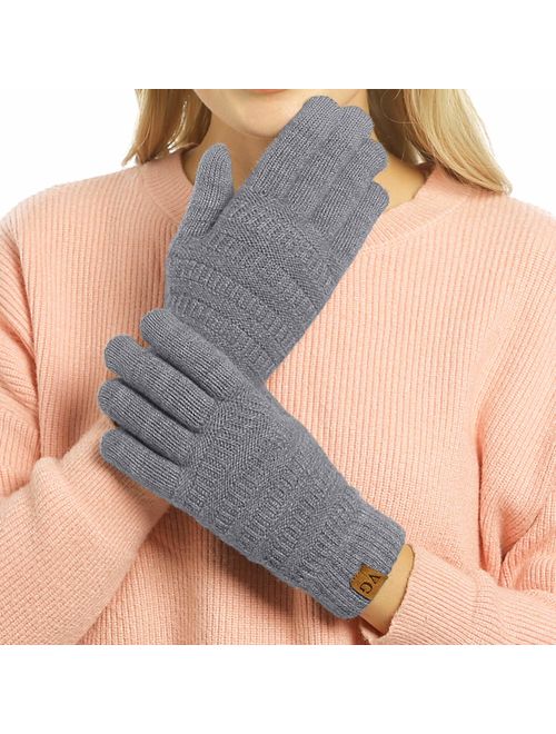 Womens Winter Touchscreen Gloves Cable Knit Warm Lined 3 Fingers Dual-layer Touch Screen Texting Mitten Glove for Women