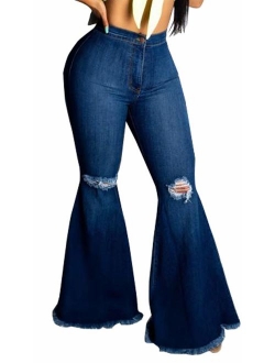 Bell Bottom Jeans for Women Ripped High Waisted Classic Flared Pants