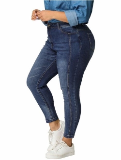 Agnes Orinda Women's Plus Size Stretch Mid Rise Washed Skinny Jeans