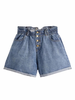 Women's Casual High Waisted Hemming Denim Jean Shorts with Pockets