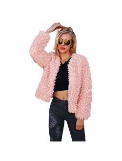 Women Warm Long Sleeve Parka Faux Fur Coat Overcoat Fluffy Top Jacket