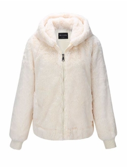 Bellivera Women's Faux Fur Coat with 2 Side-Seam Pockets, The Fuzzy Jacket with Hood, for Spring Fall and Winter