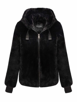 Bellivera Women's Faux Fur Coat with 2 Side-Seam Pockets, The Fuzzy Jacket with Hood, for Spring Fall and Winter