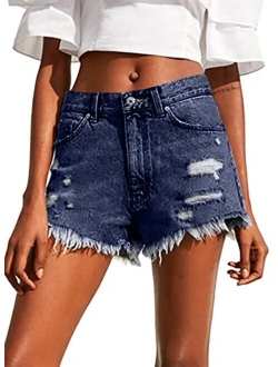 Sidefeel Women Casual Frayed Destroy Bermuda Denim Ripped Short Jeans