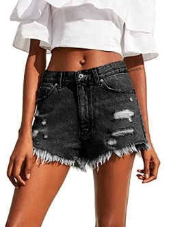 Sidefeel Women Casual Frayed Destroy Bermuda Denim Ripped Short Jeans