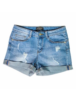 HOCAIES Women's Juniors Mid Rise Jean Shorts Folded Hem Denim Shorts for Women