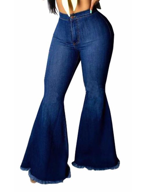 Skinny Ripped Bell Bottom Jeans for Women Classic High Waisted Flared Jean Pants