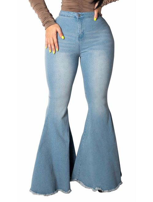 Skinny Ripped Bell Bottom Jeans for Women Classic High Waisted Flared Jean Pants