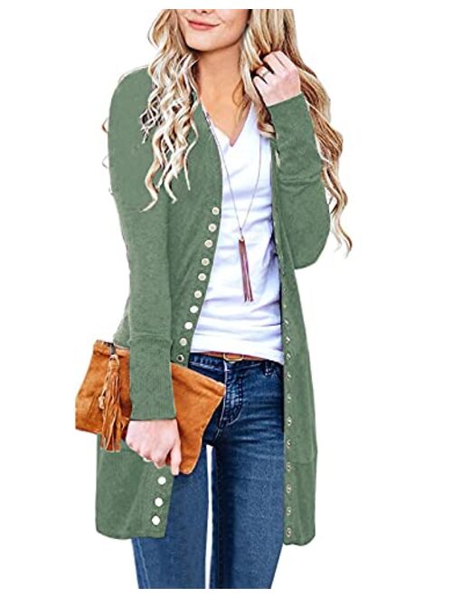 MEROKEETY Women's Long Sleeve Snap Button Down Solid Color Knit Ribbed Neckline Cardigans