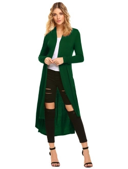 Women's Casual Long Open Front Drape Lightweight Duster High Low Hem Maxi Long Sleeve Cardigan(S-3XL)