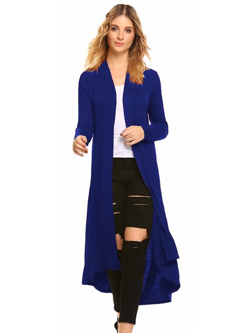 Women's Casual Long Open Front Drape Lightweight Duster High Low Hem Maxi Long Sleeve Cardigan(S-3XL)