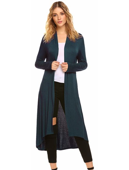 Women's Casual Long Open Front Drape Lightweight Duster High Low Hem Maxi Long Sleeve Cardigan(S-3XL)