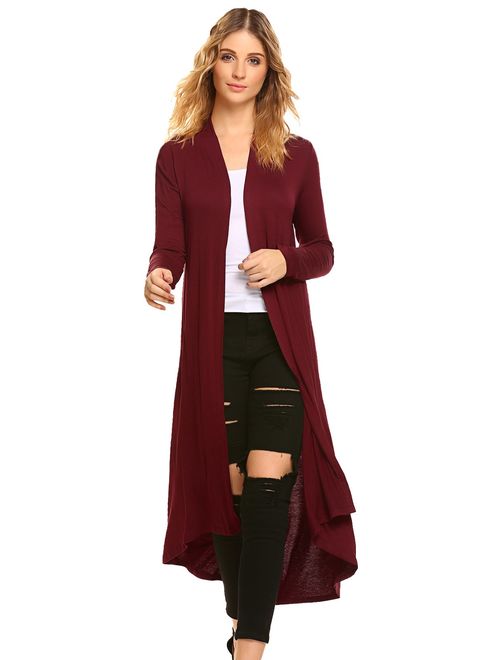 Women's Casual Long Open Front Drape Lightweight Duster High Low Hem Maxi Long Sleeve Cardigan(S-3XL)