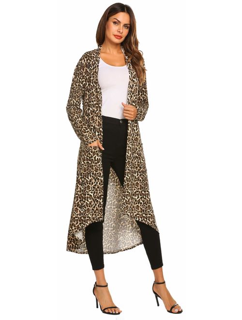 Women's Casual Long Open Front Drape Lightweight Duster High Low Hem Maxi Long Sleeve Cardigan(S-3XL)