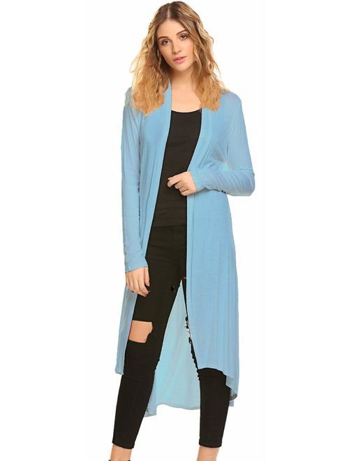 Women's Casual Long Open Front Drape Lightweight Duster High Low Hem Maxi Long Sleeve Cardigan(S-3XL)