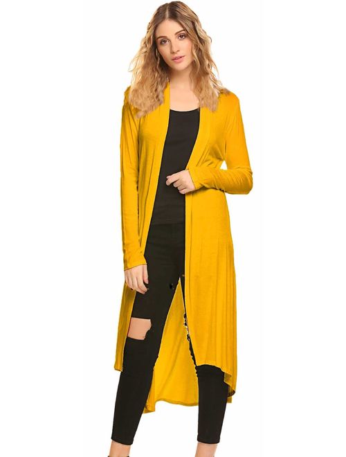 Women's Casual Long Open Front Drape Lightweight Duster High Low Hem Maxi Long Sleeve Cardigan(S-3XL)