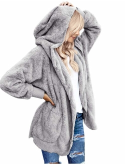 LookbookStore Women's Oversized Open Front Hooded Draped Pockets Cardigan Coat